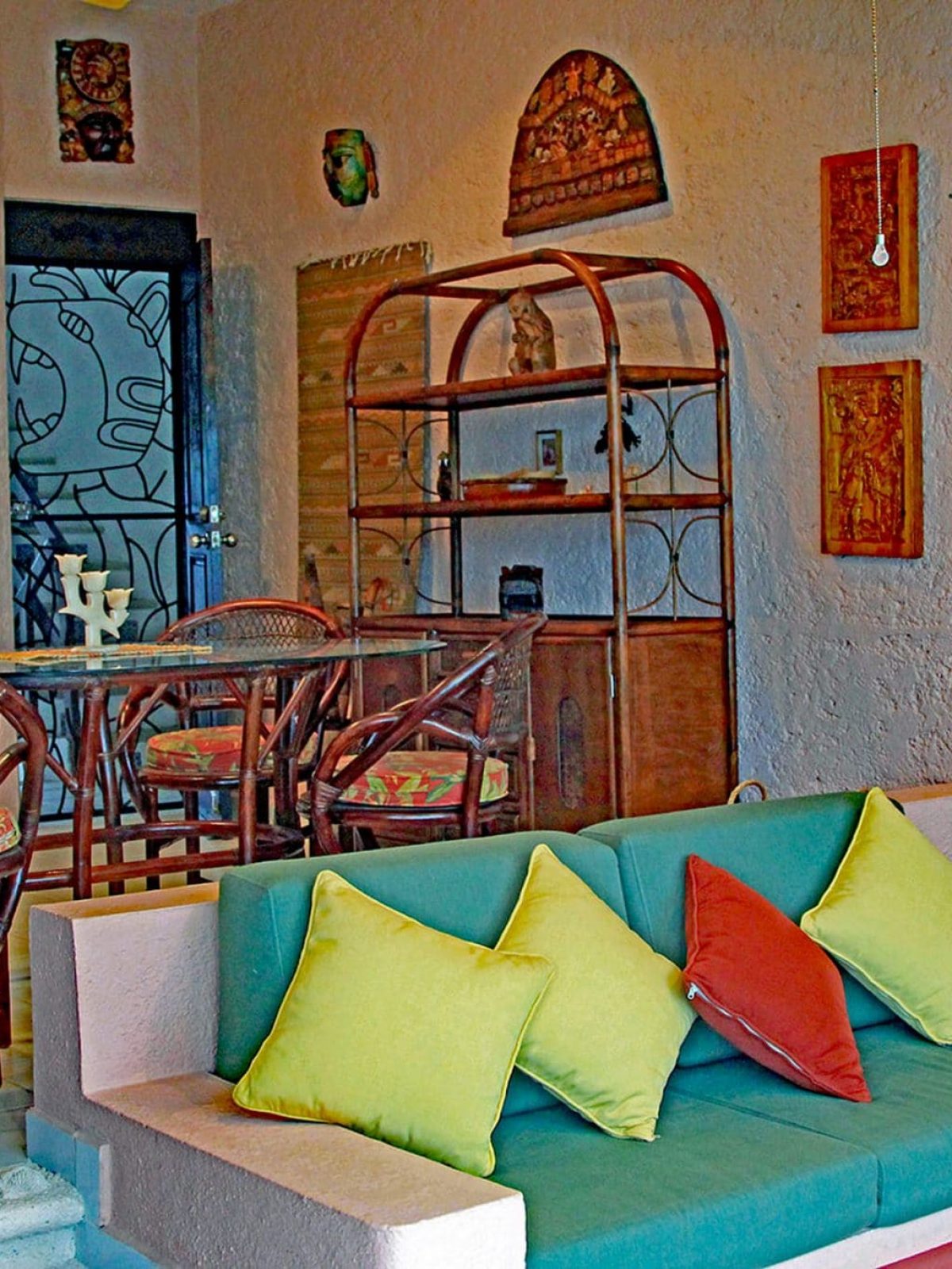 A View of La Sirena #5: Cen Balam's Open Plan Living and Dining Area with its Colorful Decor and Gorgeous Mexicans Craftmanship