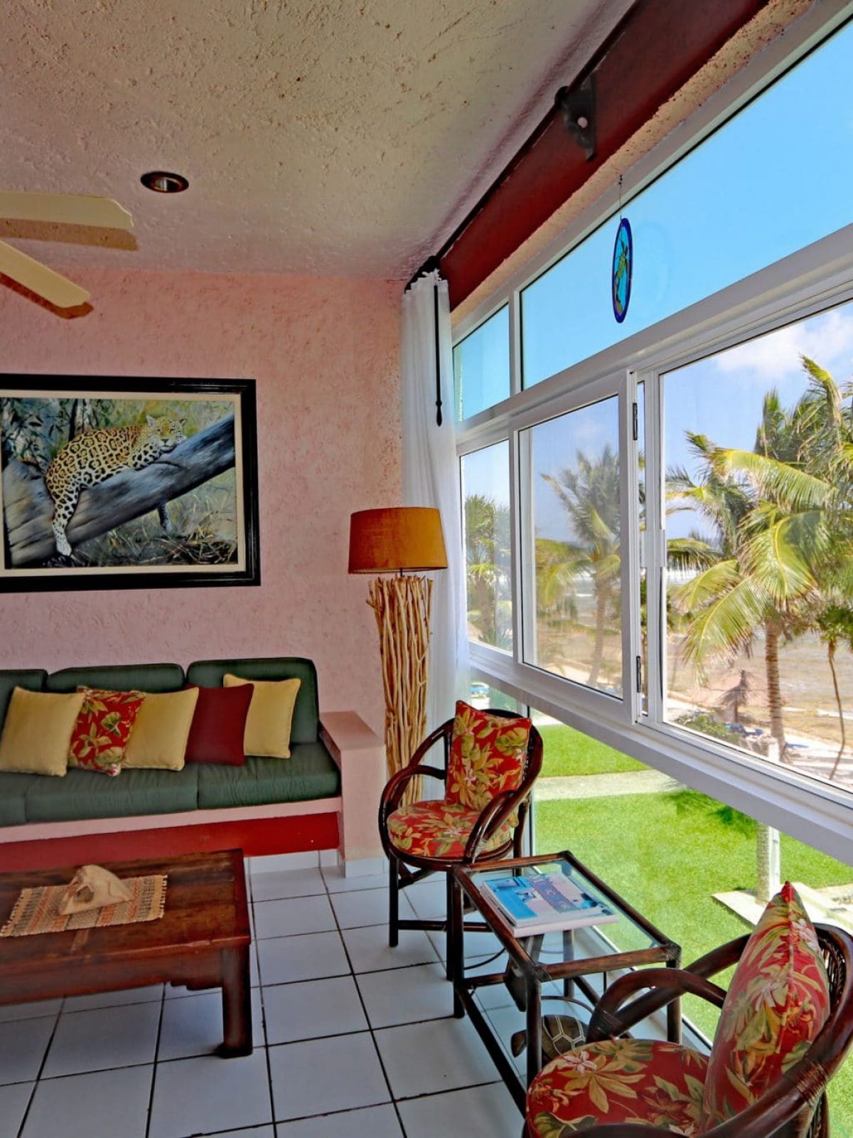 A View of La Sirena #5: Cen Balam's Living Room with It's Floor to Ceiling Windows to the Beach